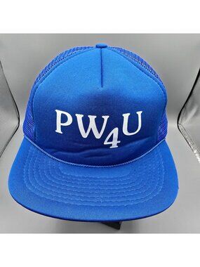Vintage Distressed PW4U Blue Adjustable Snapback Mesh Crown Trucker Hat